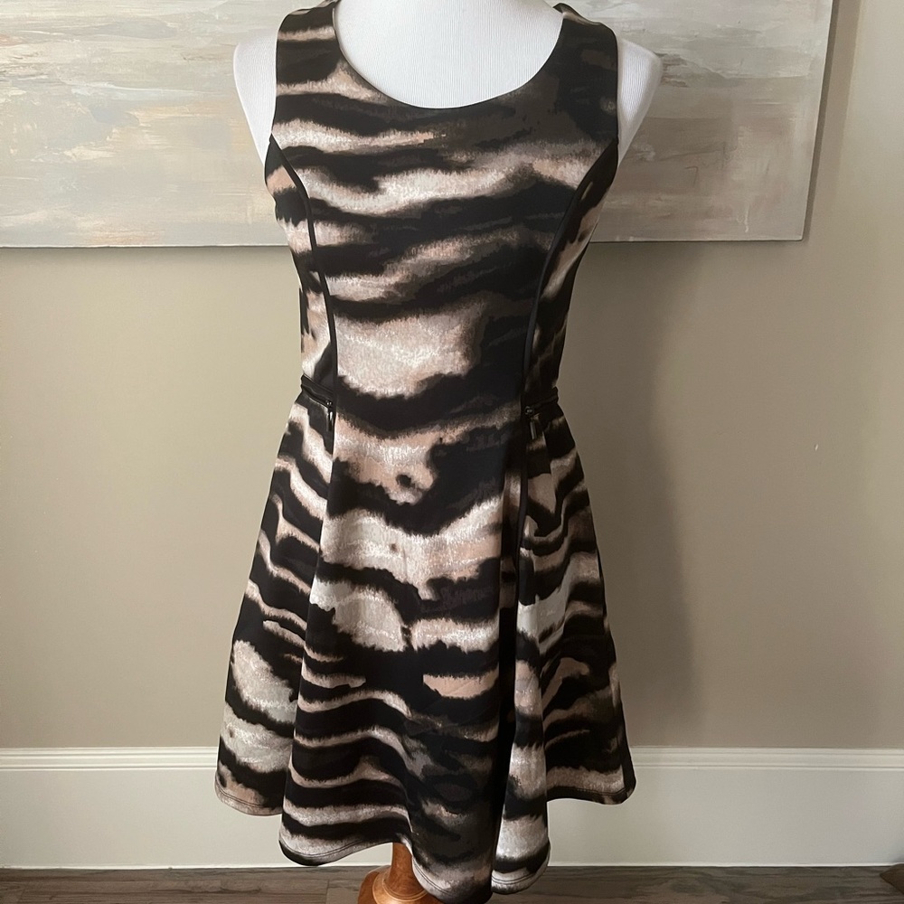 Massimo exotic print fit and flare dress with zipper detail